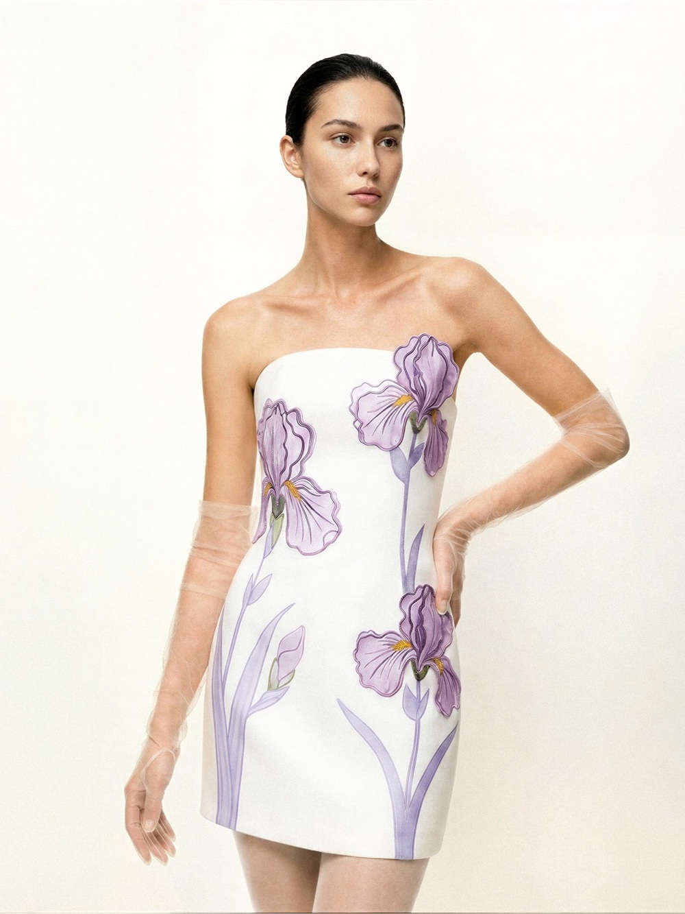 JW PEI Iris Floral Print Strapless Dress - White - Size 10 NWT